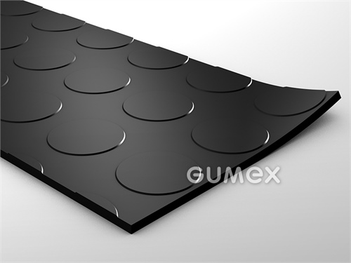 Pryžová podlahovina METRO, tloušťka 3,2mm, šíře 1450mm, 75°ShA, NBR-SBR, desén penízkový, -20°C/+60°C, černá